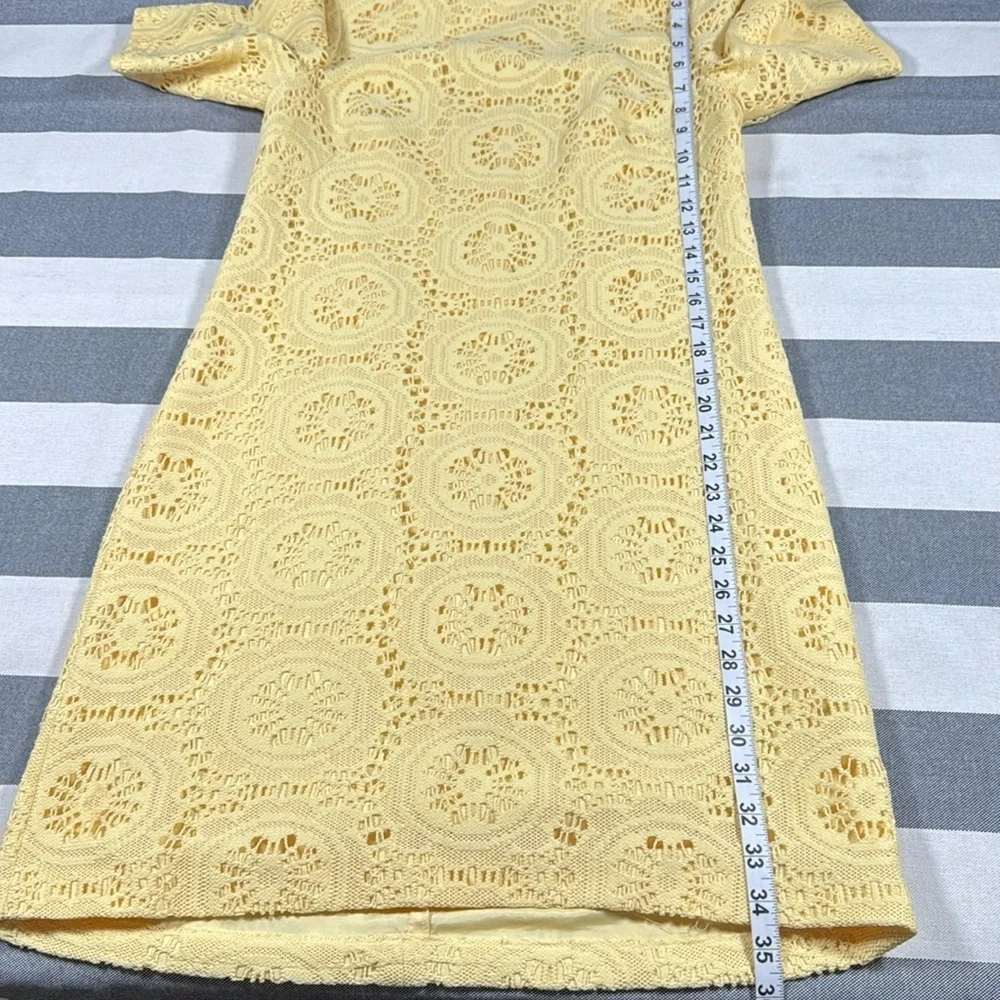 Adrianna Papell Womens Yellow Lace Shift Dress Elbow Sleeve Size 8 Spring Mod - Picture 8 of 11